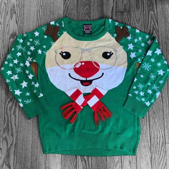 Rudolph The Red Nose Reindeer 3D Holiday Sweater Puffy Glitter - Picture 2 of 7